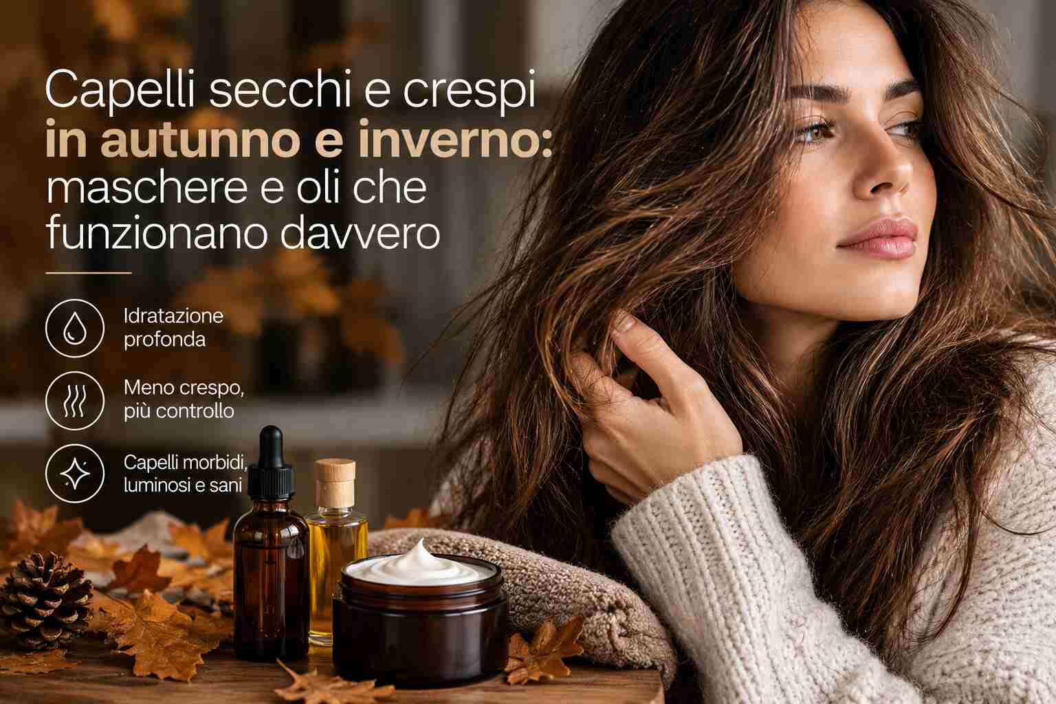 Capelli secchi e crespi in autunno e inverno: maschere e oli che funzionano davvero